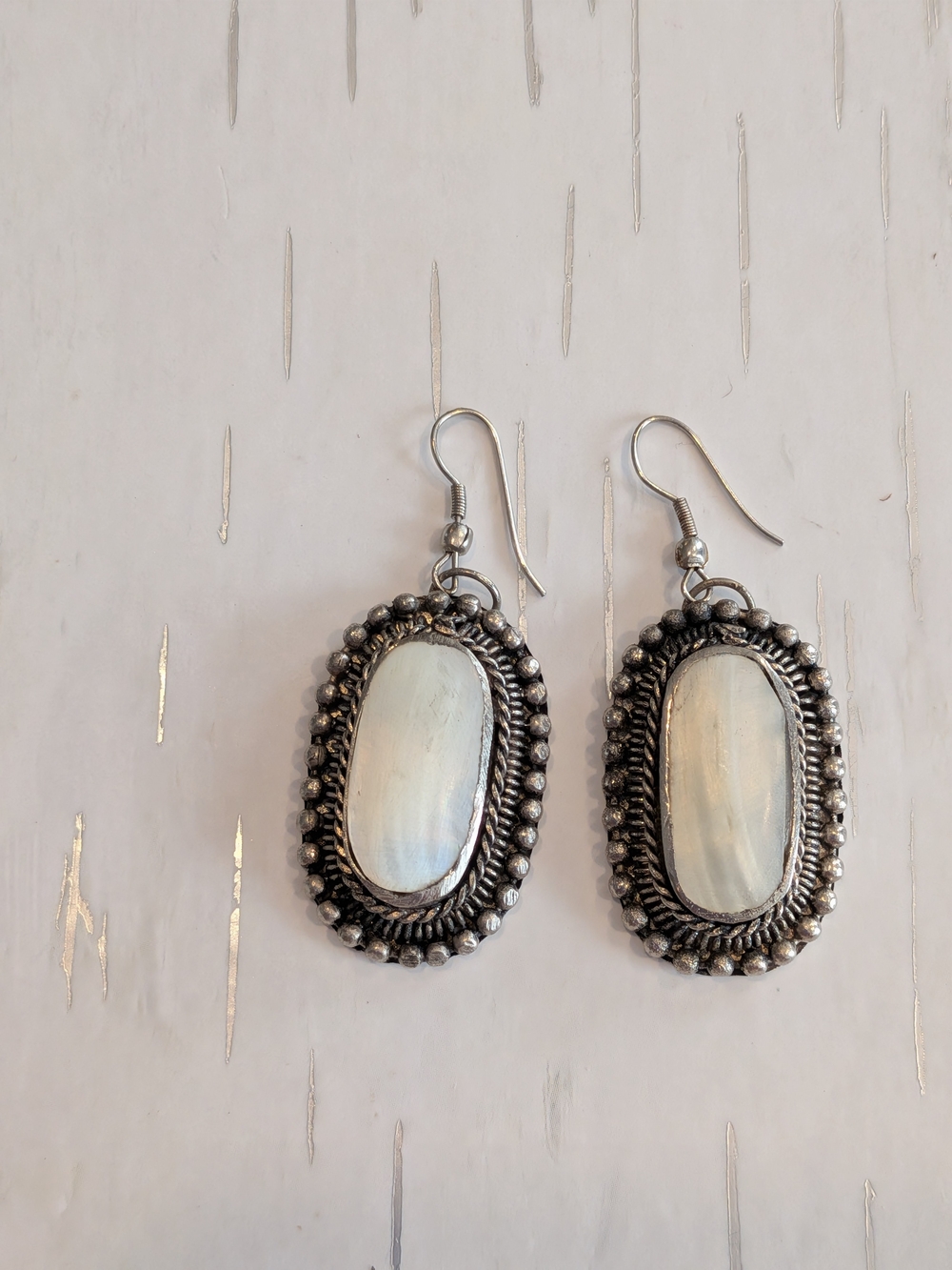 B#2: Sterling-Style White Opalescent Oval Drop Earrings